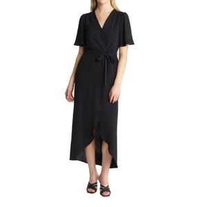 Black Asymmetrical Wrap Maxi Dress